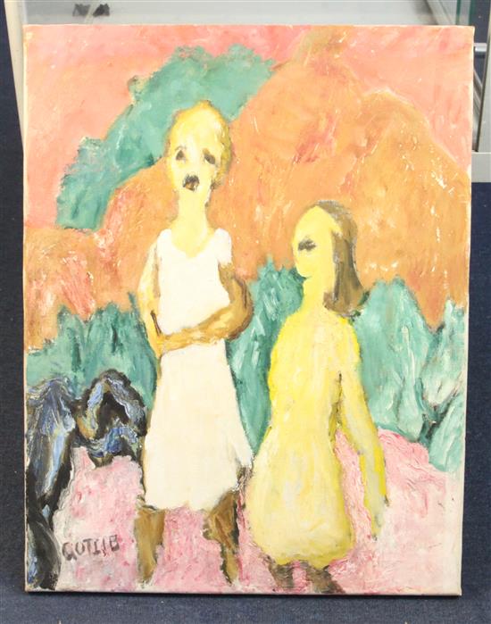 Henryk Gotlib (1890-1966) Study of two figures 25.75 x 20in., unframed